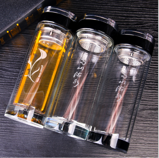 創(chuàng)意款高檔加厚玻璃杯 雙層玻璃茶杯帶過濾網